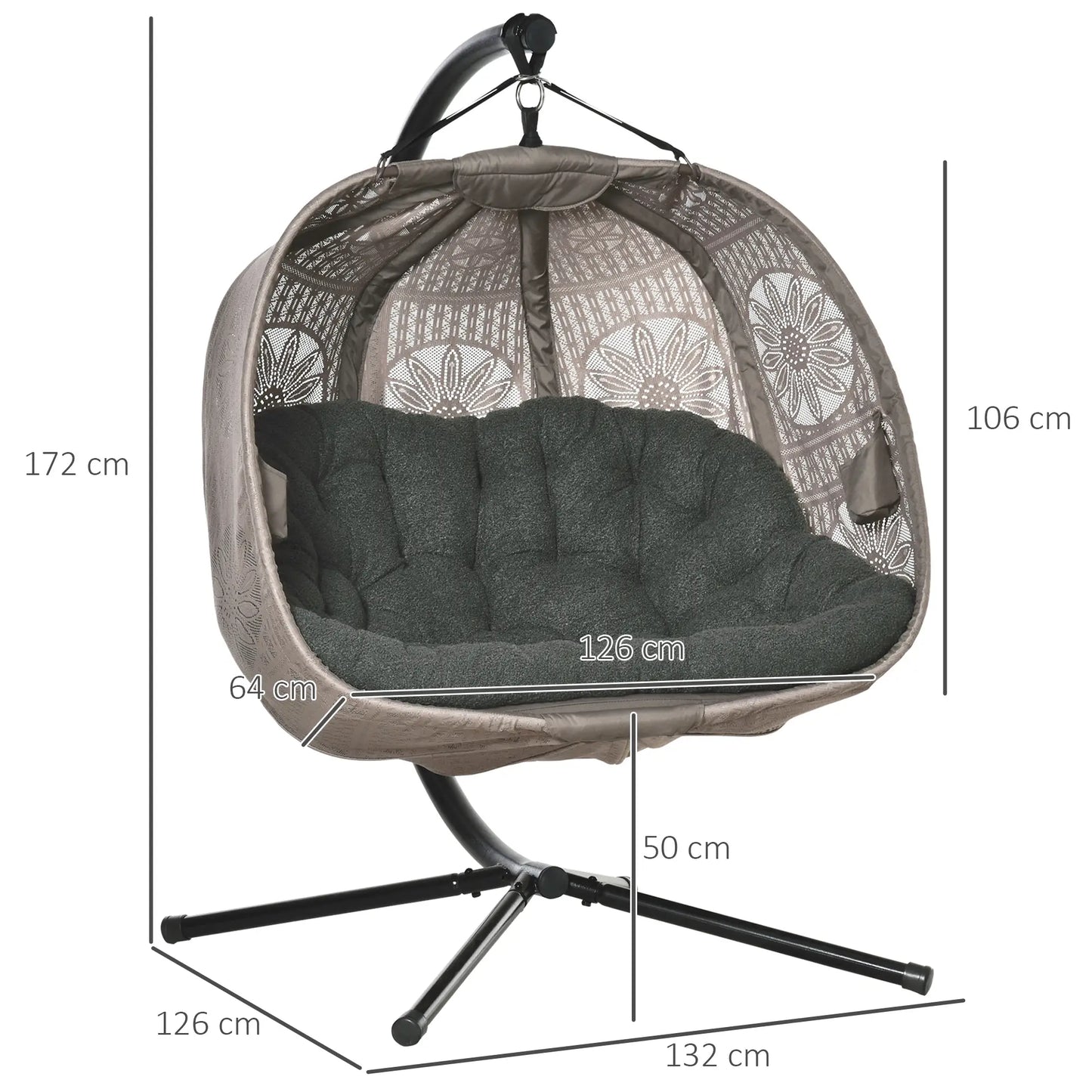 Hängesessel Hängekorb mit Gestell für 2 Personen faltbar Schwarz Sand