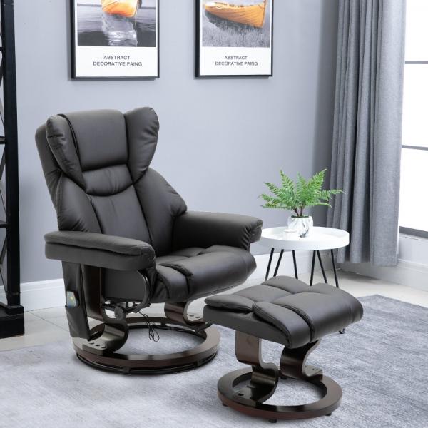 Fauteuil de relaxation avec fonction massage, repose-pieds, fauteuil de massage, fonction inclinable, noir