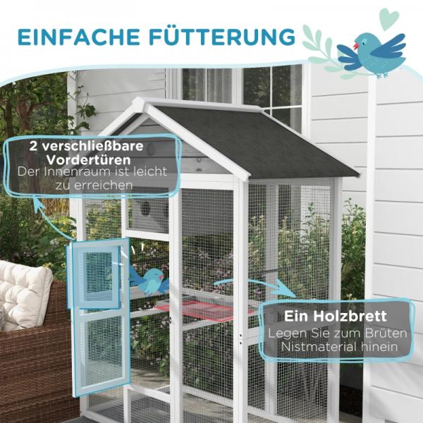 Vogelkäfig aus Holz, mit 4 Sitzstangen, Asphaltdach, wasserdicht, 112 x 68 x 154 cm - Palo24