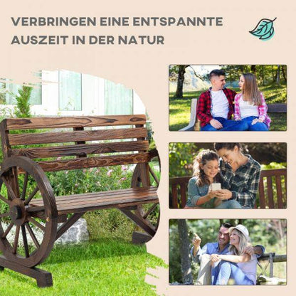 Gartenbank, Wagenrad-Design, für 2 Personen, Naturholz, dunkelbraun, 105,5 x 56 x 79cm - Palo24