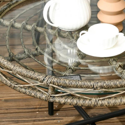 5-teiliges Gartenmöbel-Set Lounge aus PE-Rattan, 2 Sessel, 1 Sofa, 2 Beistelltisch, Boho-Stil, Braun+Grau - Palo24