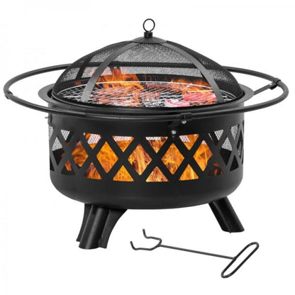 Feuerschale 2-in-1 Feuerkorb mit Funkenschutz Grillnetz Ø82 cm für Heizung BBQ