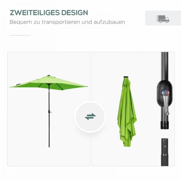 Parasol, Parasol, Inclinable, Alimentation Solaire, 22 LED, Vert, 2,95 x 1,90 x 2,55 m