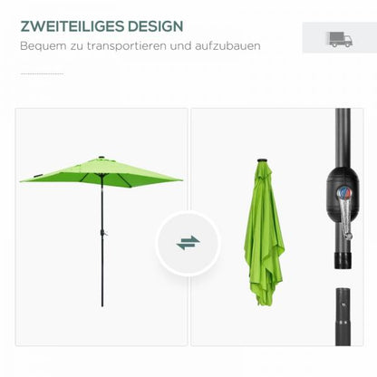 Parasol, Parasol, Inclinable, Alimentation Solaire, 22 LED, Vert, 2,95 x 1,90 x 2,55 m