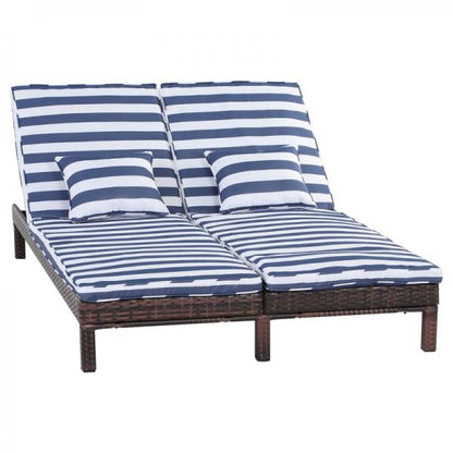 Gartenliege Doppelliege Relaxliege 5-stufig Metall PE Rattan Blau