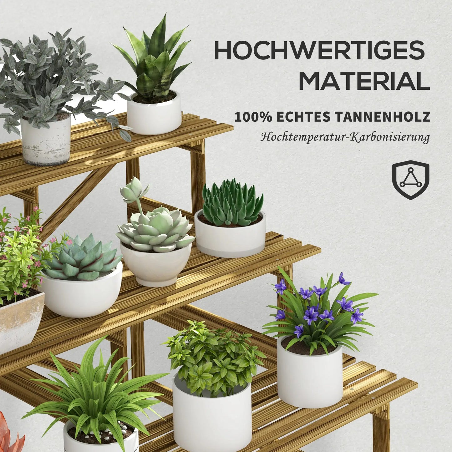 Etagère à fleurs escalier plante bois de sapin 3 marches L120 x L80 x H80cm