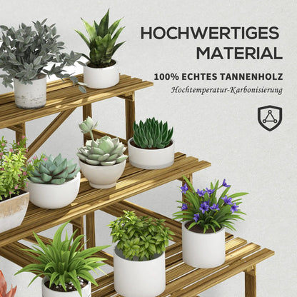 Etagère à fleurs escalier plante bois de sapin 3 marches L120 x L80 x H80cm