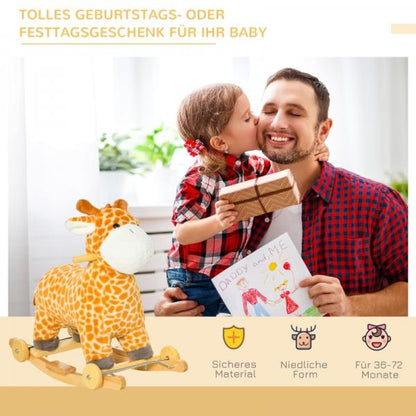 Cheval à bascule 2 en 1 avec roues, jouet en peluche, balançoire pour bébé, motif girafe, jaune