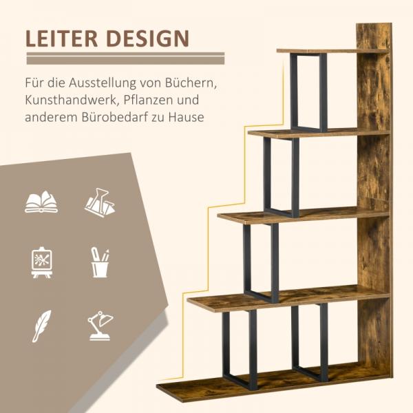 Bücherregal, Standregal , Wohnzimmerregal, Spielzeugregal, Holz, Rustikales Braun+Schwarz