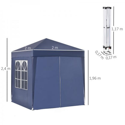 Faltpavillon Festzelt 2 grosse Fenster blau, 2x2x2,4 m