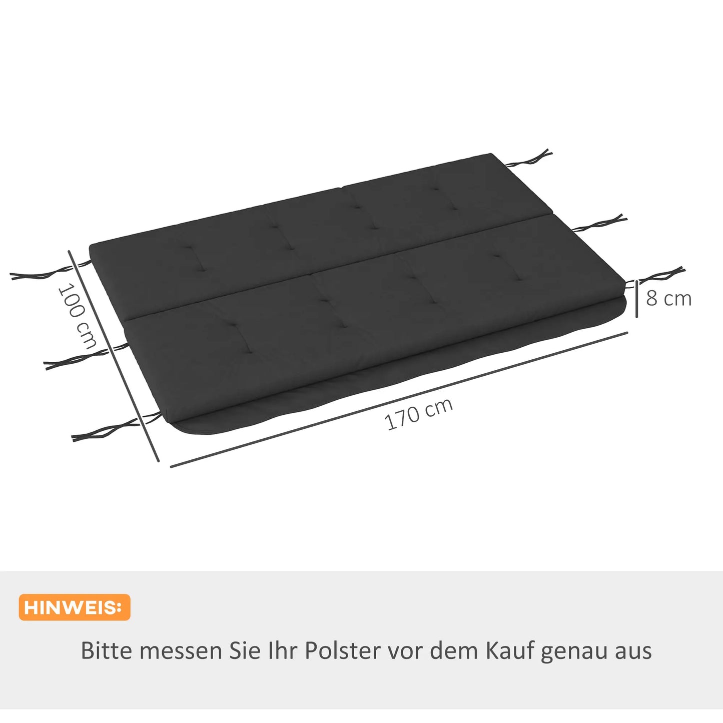 Sitzkissen Sitzauflage für Hollywoodschaukel 170 x 100 x 8cm Dunkelgrau