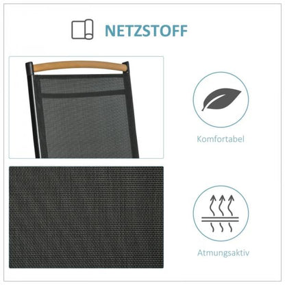 Gartenstuhl-Set 2-teilig Aluminium, faltbar, 71,5 cm × 68 cm × 109 cm Schwarz Mesh