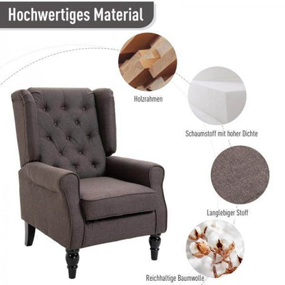 Einzelsessel Relaxsessel Ohrensessel Einzelstuhl Akzentsessel mit Tufting Holzfüße Polyester Braun - Palo24