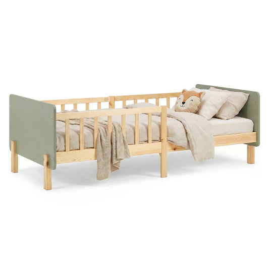 Kinderbett 90x200 cm mit Lattenrost und Rausfallschutz in Grün