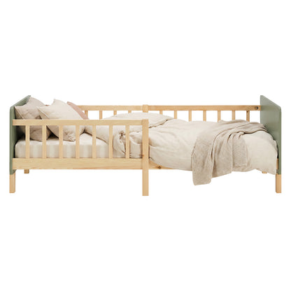 Kinderbett 90x200 cm mit Lattenrost und Rausfallschutz in Grün