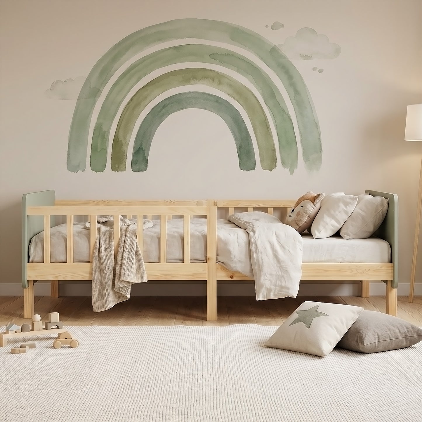 Kinderbett 90x200 cm mit Lattenrost und Rausfallschutz in Grün