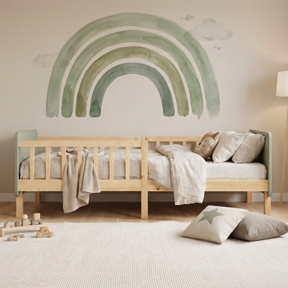 Kinderbett 90x200 cm mit Lattenrost und Rausfallschutz in Grün