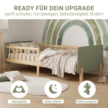 Kinderbett 90x200 cm mit Lattenrost und Rausfallschutz in Grün