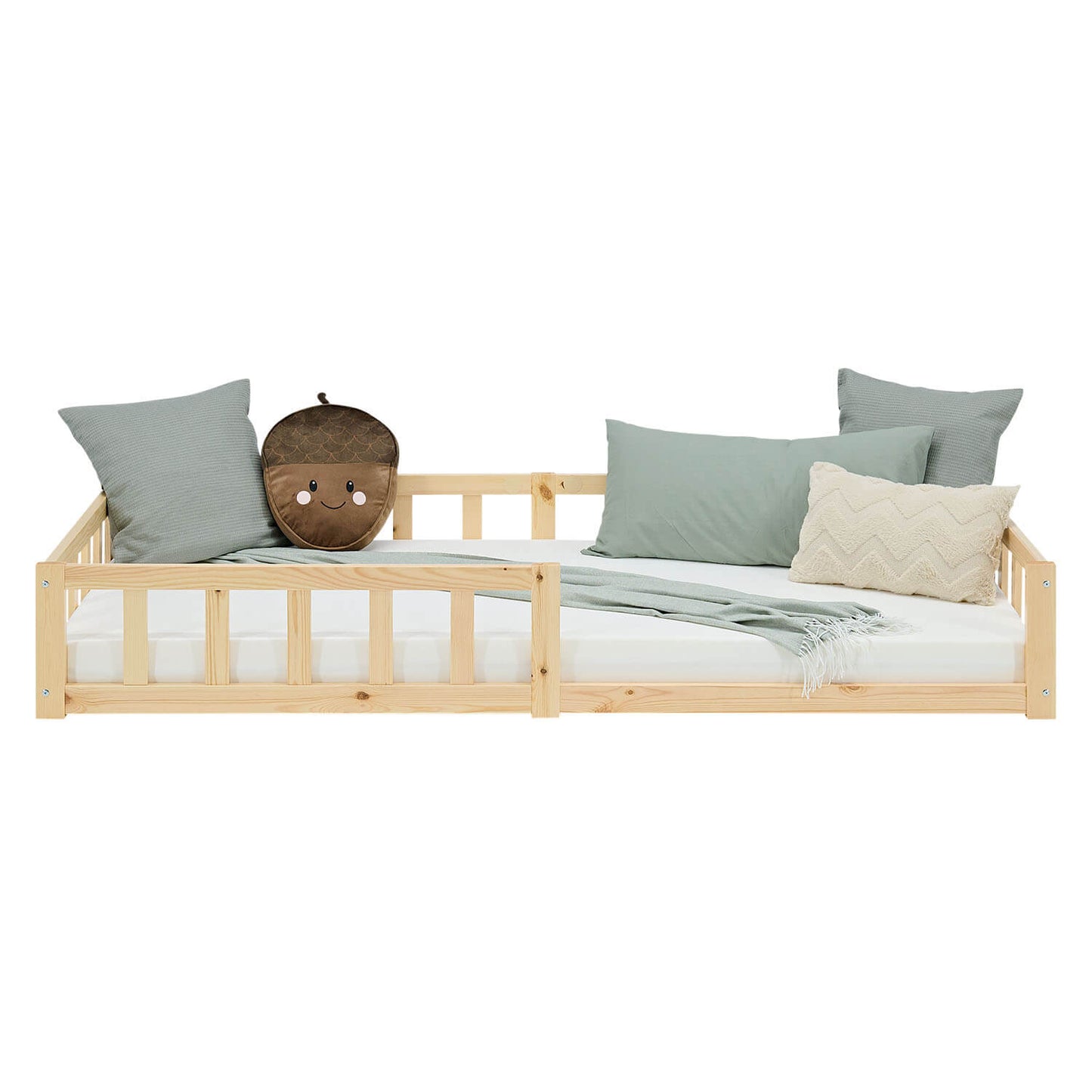 kinderbett 90x200 natur bodenbett montessori mit lattenrost und rausfallschutz