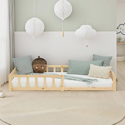 kinderbett 90x200 natur bodenbett montessori mit lattenrost und rausfallschutz