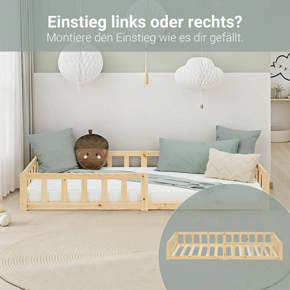 kinderbett 90x200 natur bodenbett montessori mit lattenrost und rausfallschutz