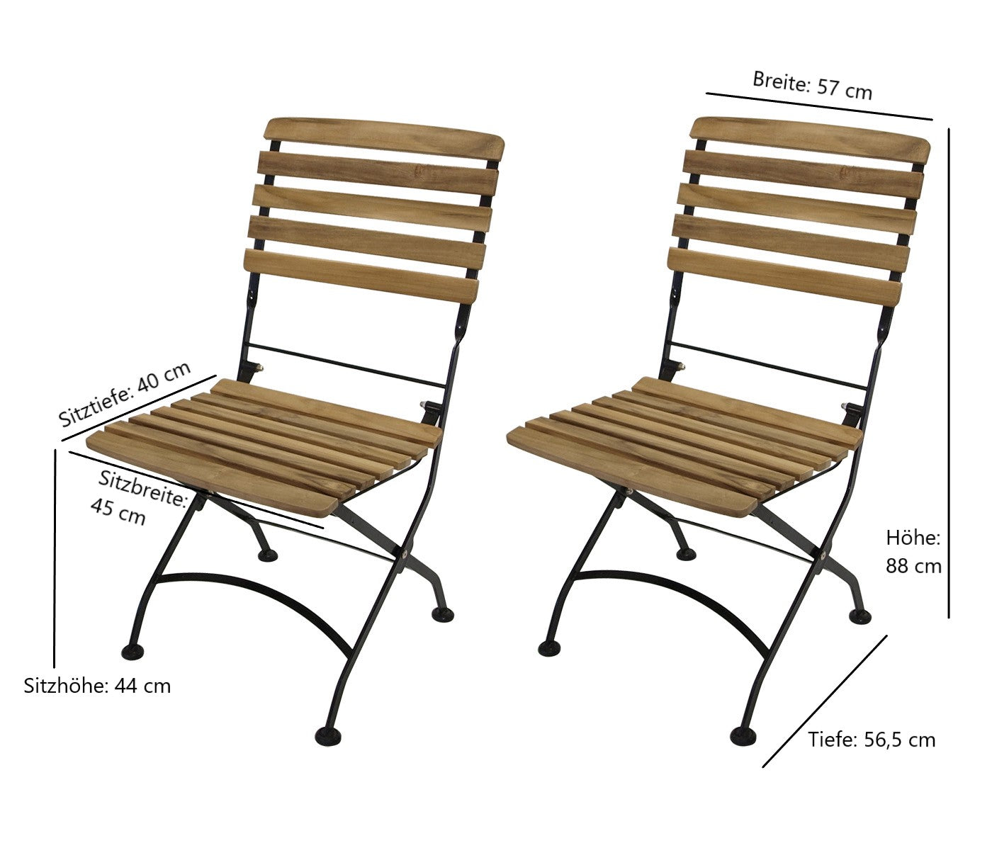 Set pieghevole JAKARTA 3 pezzi, acciaio piatto nero + teak, certificato FSC®