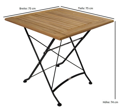 Set pieghevole JAKARTA 3 pezzi, acciaio piatto nero + teak, certificato FSC®