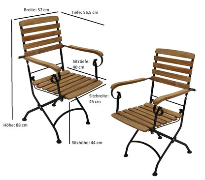 Chaise pliante JAKARTA, acier plat noir + teck, 2 pièces, certifiée FSC®