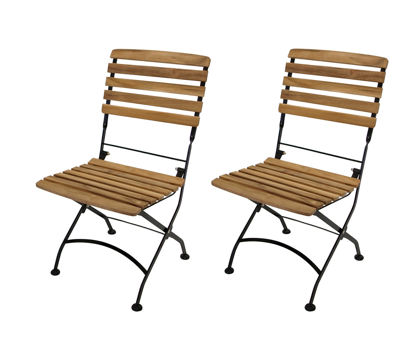 Chaise pliante JAKARTA, acier plat noir + teck, 2 pièces, certifiée FSC®