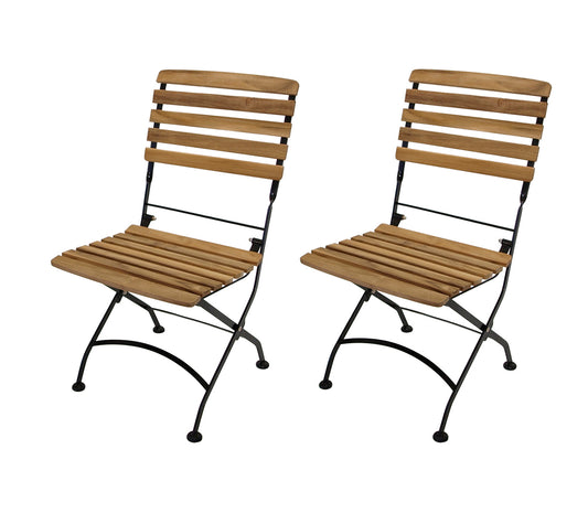 Chaise pliante JAKARTA, acier plat noir + teck, 2 pièces, certifiée FSC®