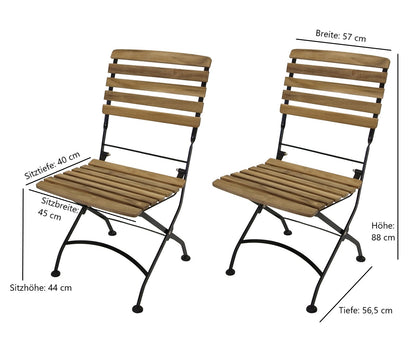 Chaise pliante JAKARTA, acier plat noir + teck, 2 pièces, certifiée FSC®