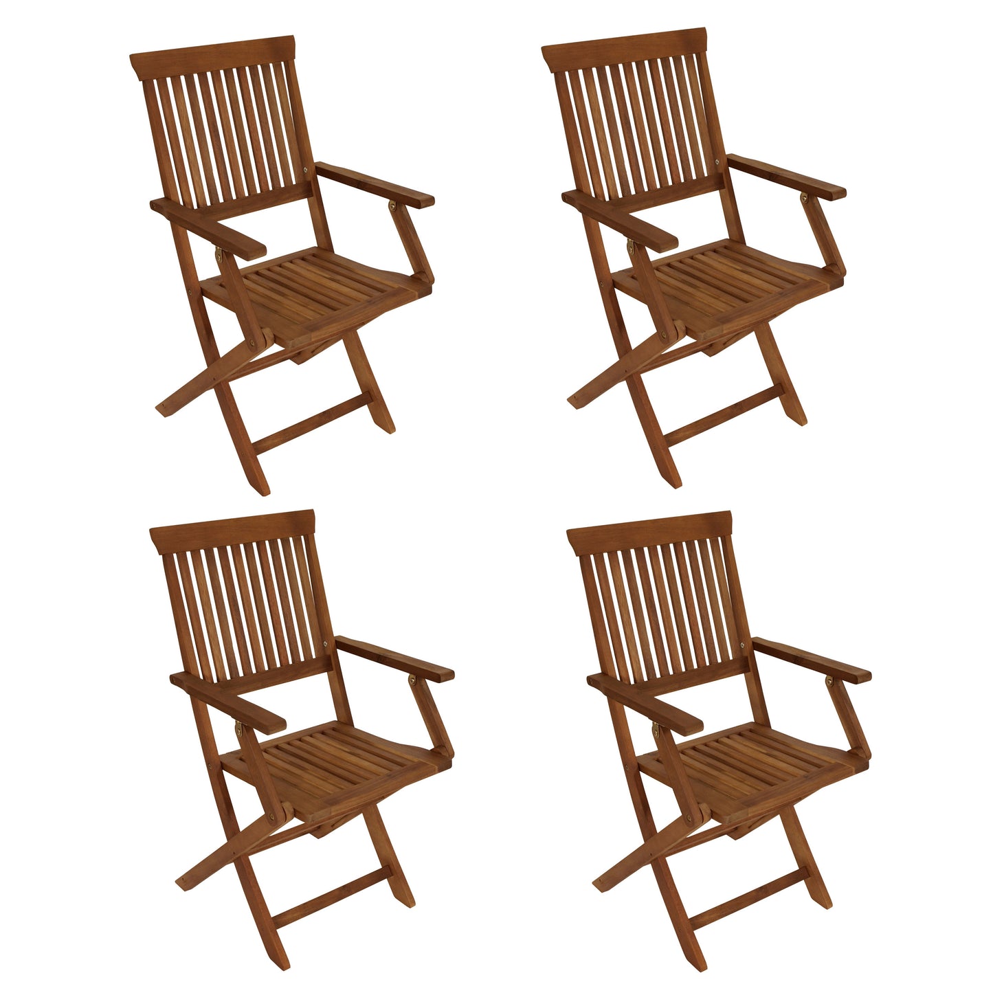 Lot de 4 chaises pliantes avec accoudoirs TOBAGO acacia huilé