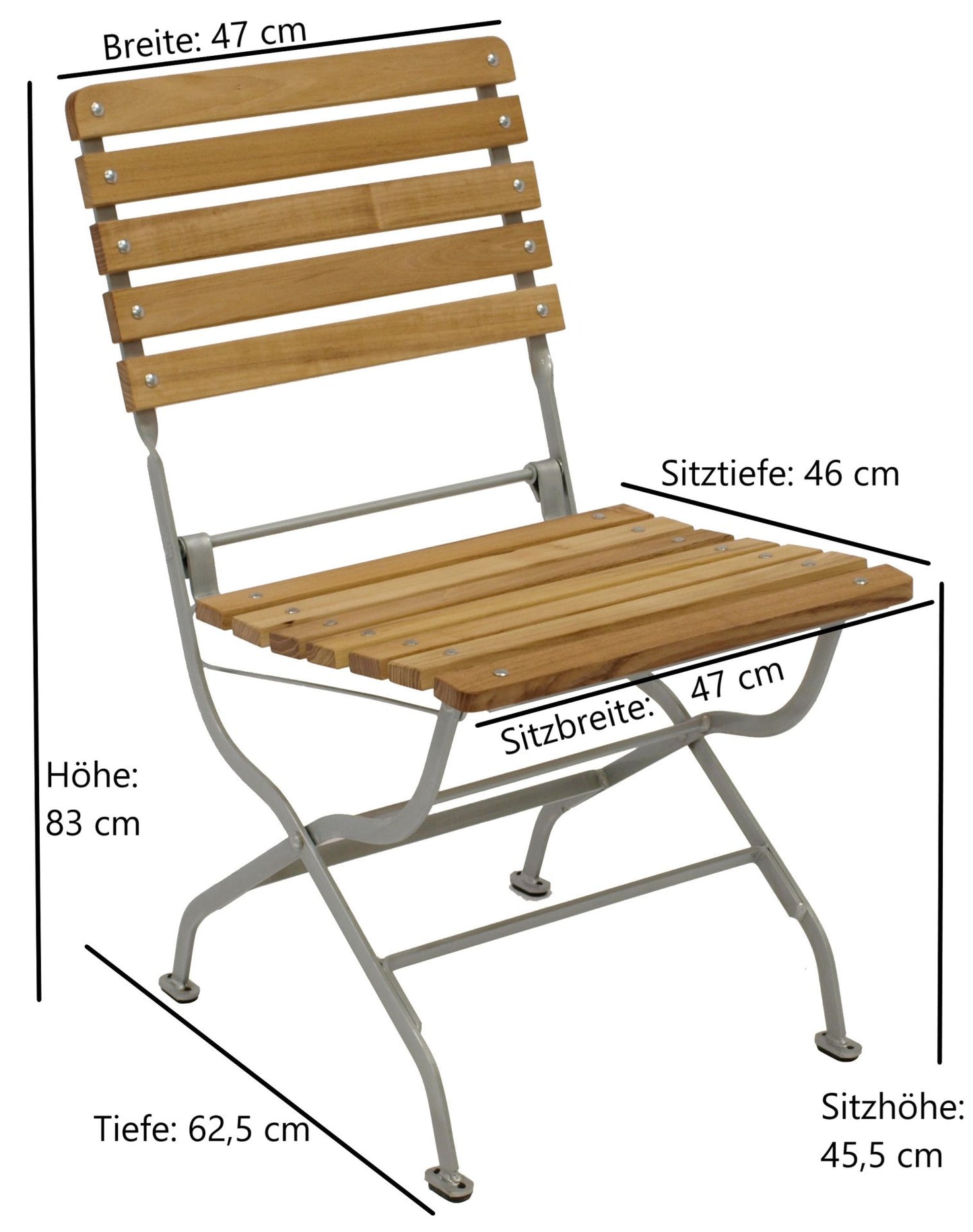 Chaise pliante chaise de jardin PASSAU, acier plat galvanisé + robinier, pliable