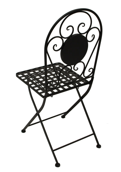 Chaise pliante SIENA, fer noir + mosaïque gris/blanc, 2 pièces, avec coussins