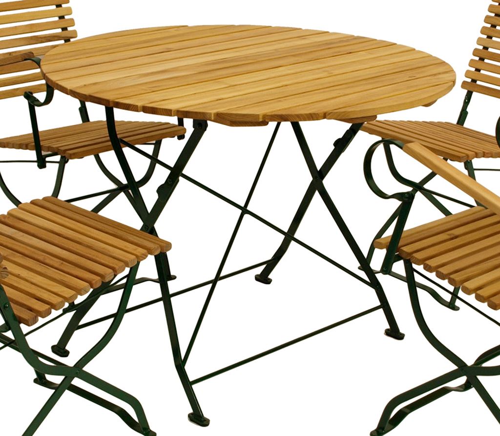 Gartentisch Klapptisch BAD TÖLZ 100cm rund, Flachstahl grün + Robinie