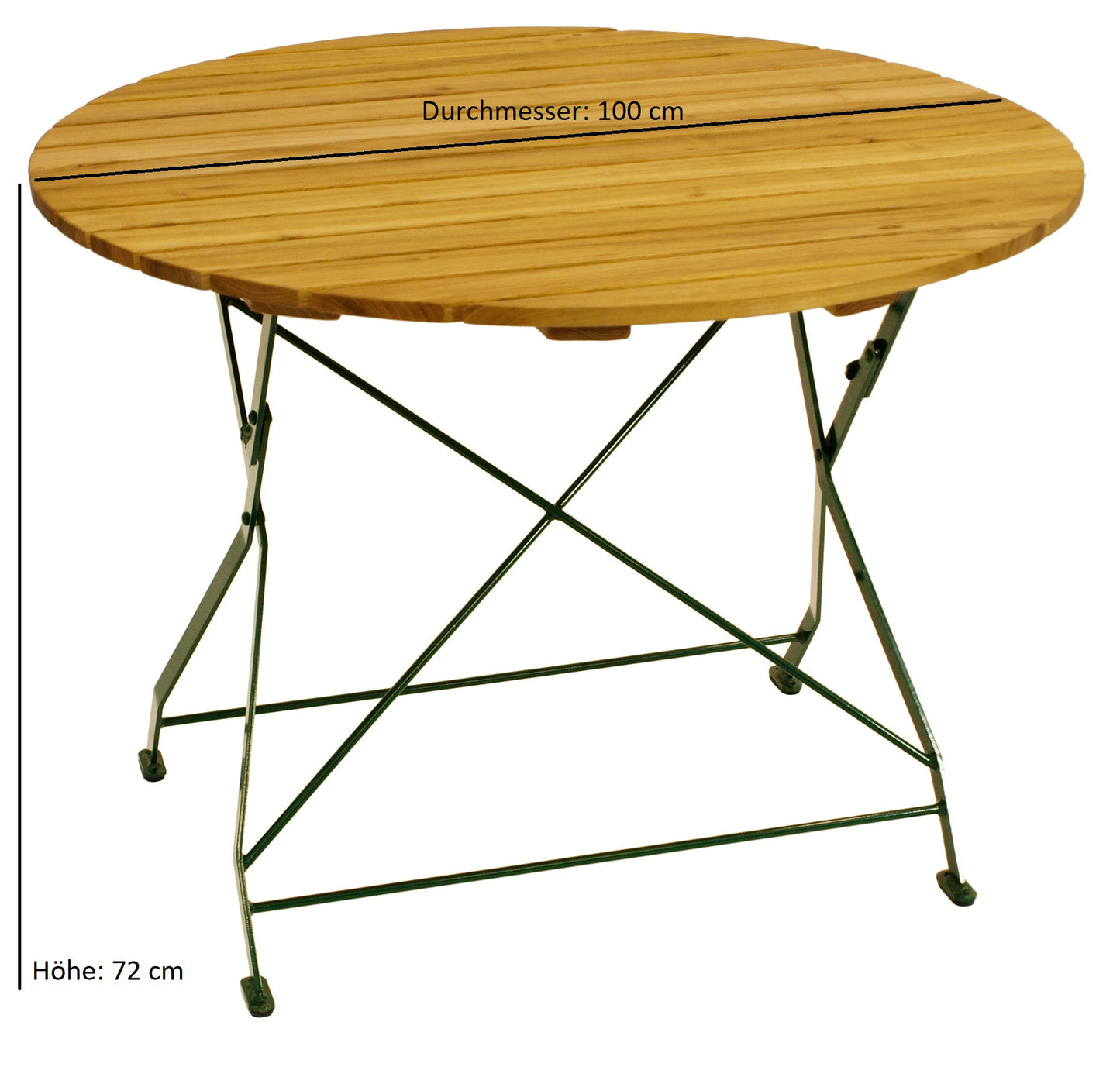 Gartentisch Klapptisch BAD TÖLZ 100cm rund, Flachstahl grün + Robinie