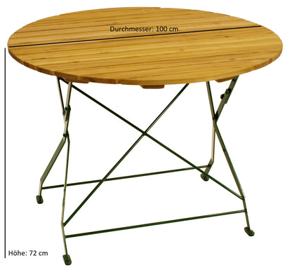 Gartentisch Klapptisch BAD TÖLZ 100cm rund, Flachstahl grün + Robinie