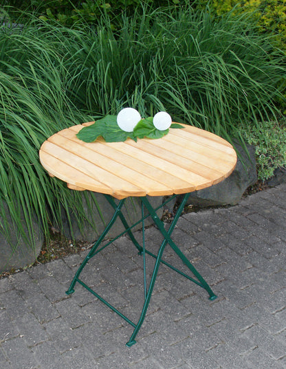 Table pliante BAD TÖLZ 77cm ronde, plate acier vert + robinier