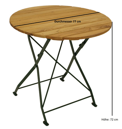 Table pliante BAD TÖLZ 77cm ronde, plate acier vert + robinier