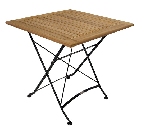 Table pliante JAKARTA 75x75cm, acier plat noir + teck, certifiée FSC®