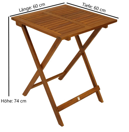 Table pliante LIMA 60x60cm, acacia huilé