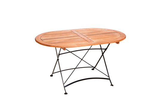 Klapptisch SCHLOSSGARTEN 90x140cm oval, Flachstahl schwarz + Eukaylptus, FSC®-ze