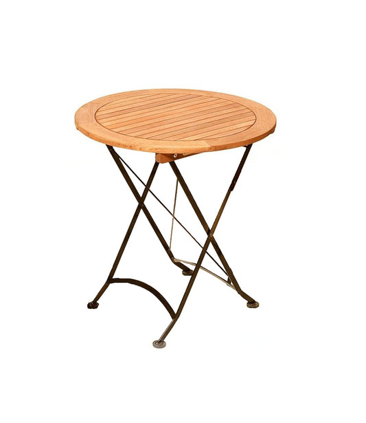 Klapptisch Schlossgarten 70cm rund, Flachstahl schwarz + Eukaylptus, FSC®-zertif