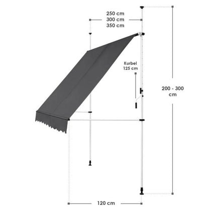 Klemmmarkise Kuwait 300 x 120 cm in grau