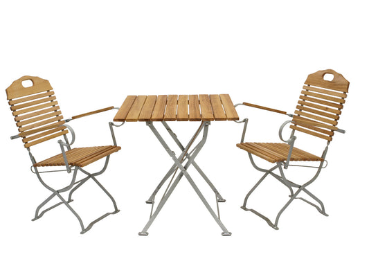 Kurgarten - Garnitur BAD TÖLZ 3-teilig, Flachstahl verzinkt + Robinie, klappbar
