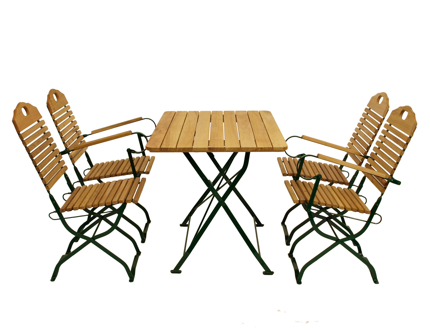 Kurgarten - BAD TÖLZ Groupe de sièges 5 pièces, plat acier vert + robinier, pliable