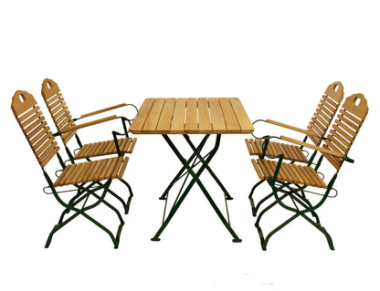 Kurgarten - BAD TÖLZ Groupe de sièges 5 pièces, plat acier vert + robinier, pliable