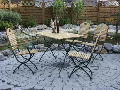 Kurgarten - BAD TÖLZ Groupe de sièges 5 pièces, plat acier vert + robinier, pliable