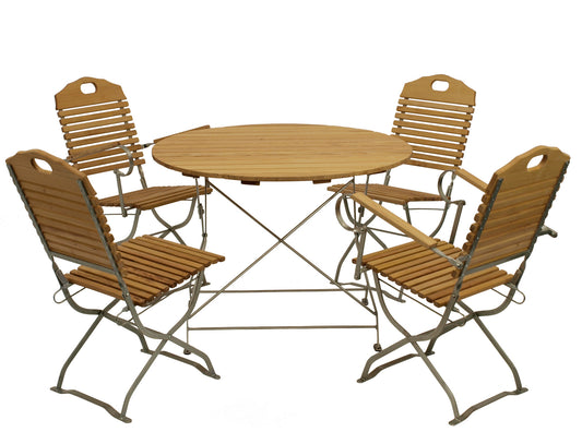 Kurgarten - Garnitur Sitzgruppe BAD TÖLZ 5-teilig, Flachstahl verzinkt + Robinie, klappbar