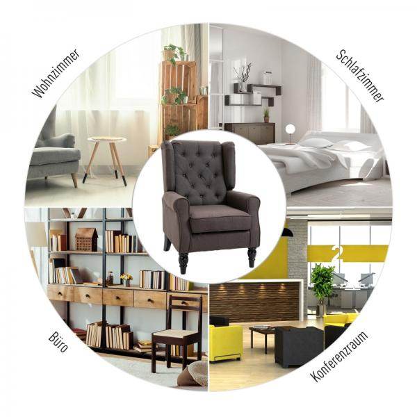 Einzelsessel Relaxsessel Ohrensessel Einzelstuhl Akzentsessel mit Tufting Holzfüße Polyester Braun - Palo24